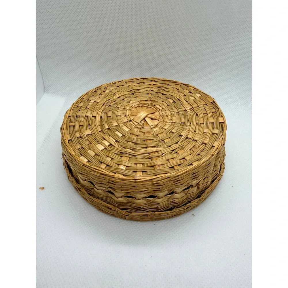 Vintage Hand Crocheted Doily Coasters Set of 9 with Woven Wicker Storage Basket